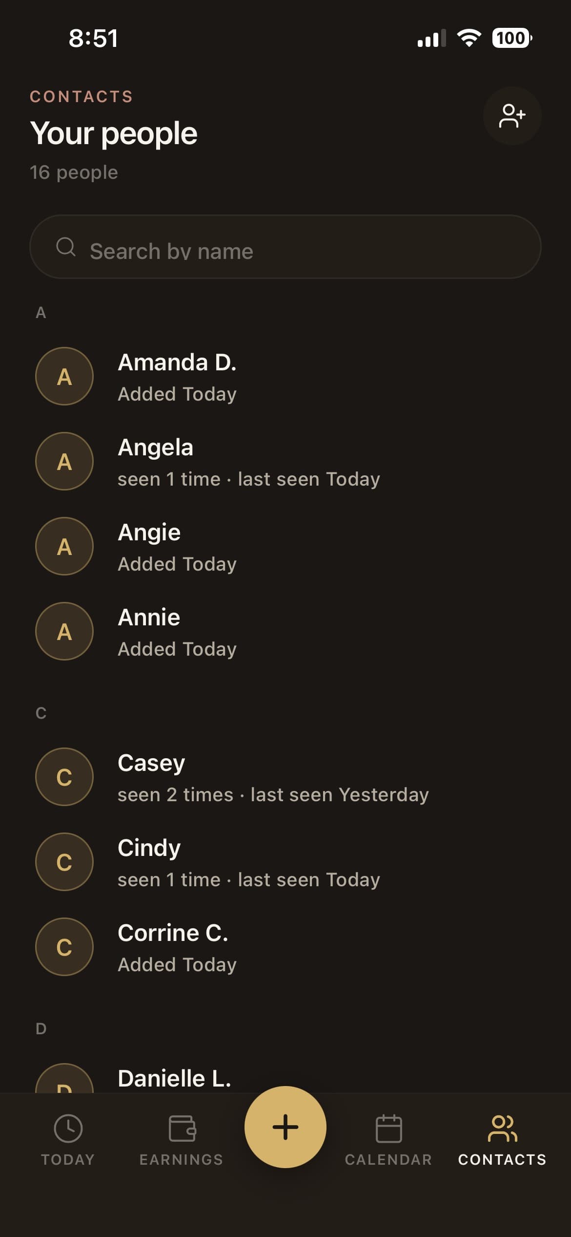 The Your people list showing saved clients and when each was last seen